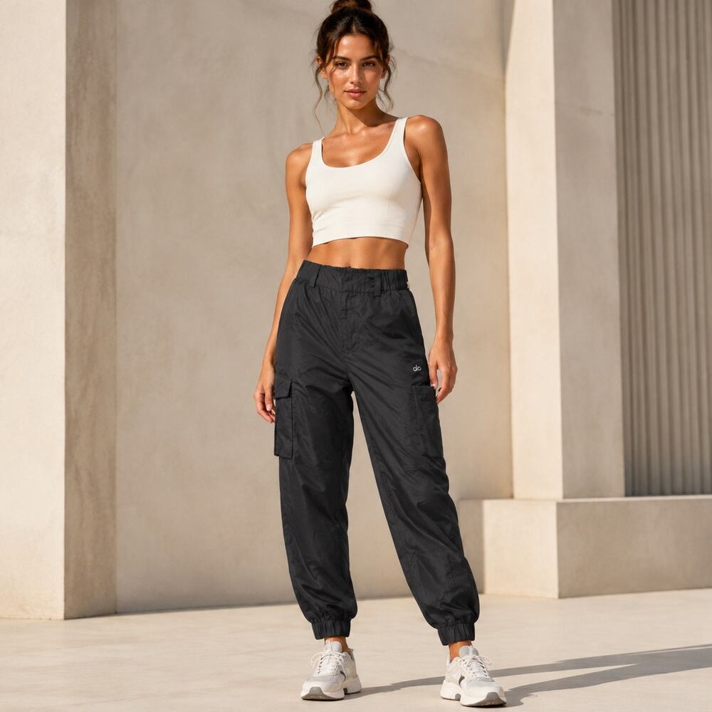 Alo Yoga High-Waist Break Line Cargo Joggers Black XS Utility Athleisure Travel